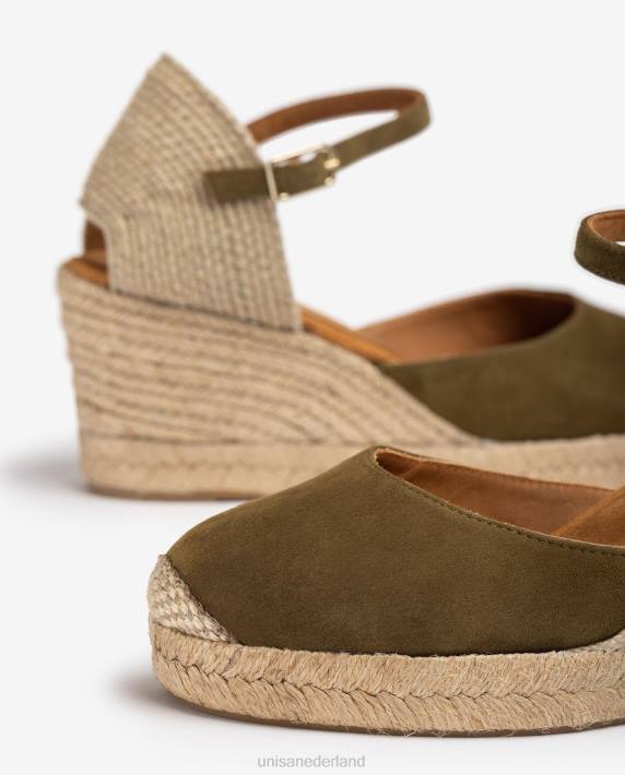 Unisa 02B0476 espadrille vamp-hak in suède vrouwen groente