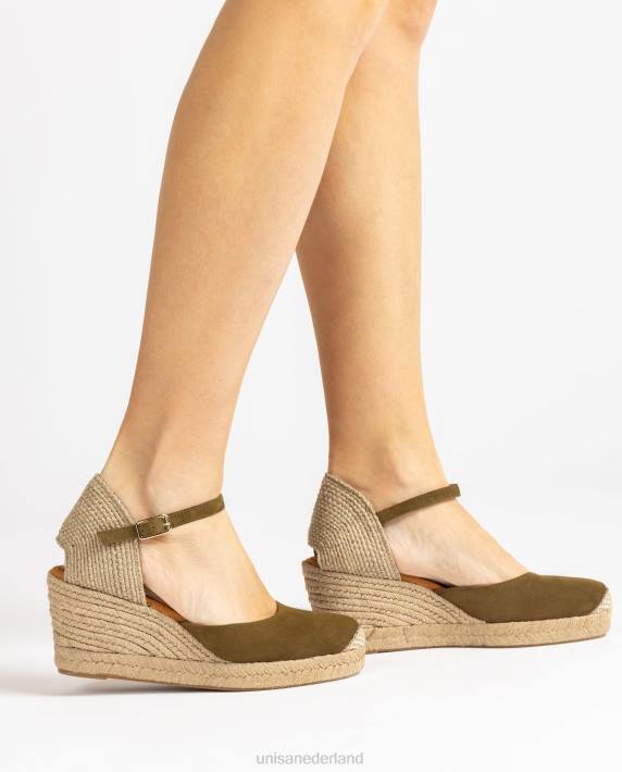 Unisa 02B0476 espadrille vamp-hak in suède vrouwen groente