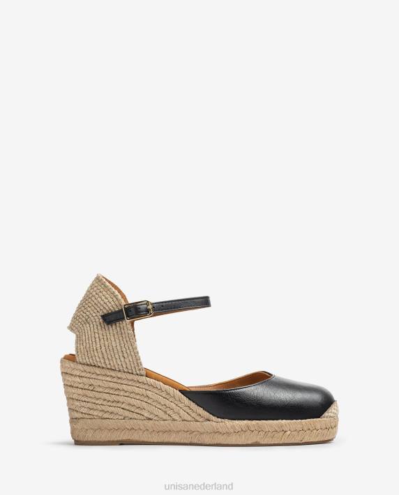 Unisa 02B0478 espadrille vamp-hak in leer vrouwen zwart