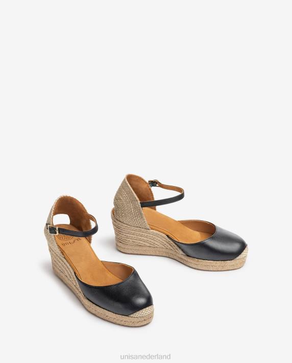 Unisa 02B0478 espadrille vamp-hak in leer vrouwen zwart