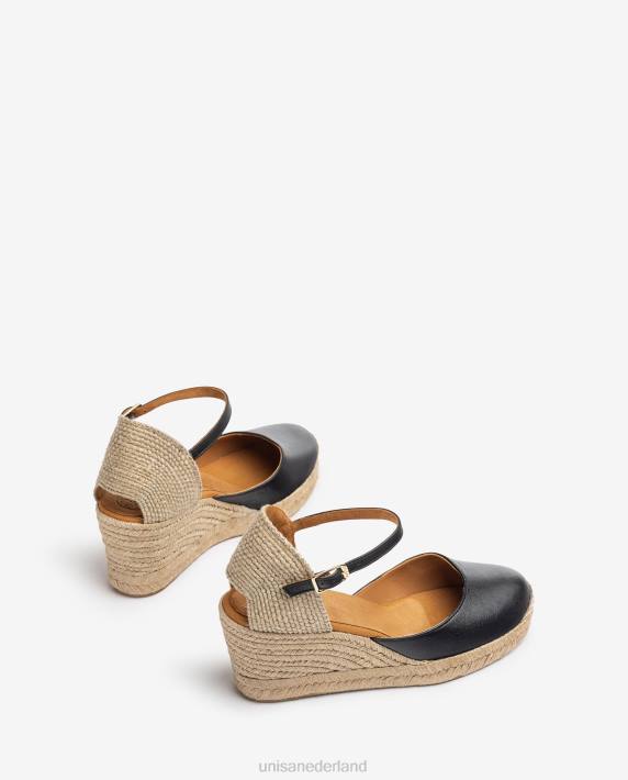 Unisa 02B0478 espadrille vamp-hak in leer vrouwen zwart