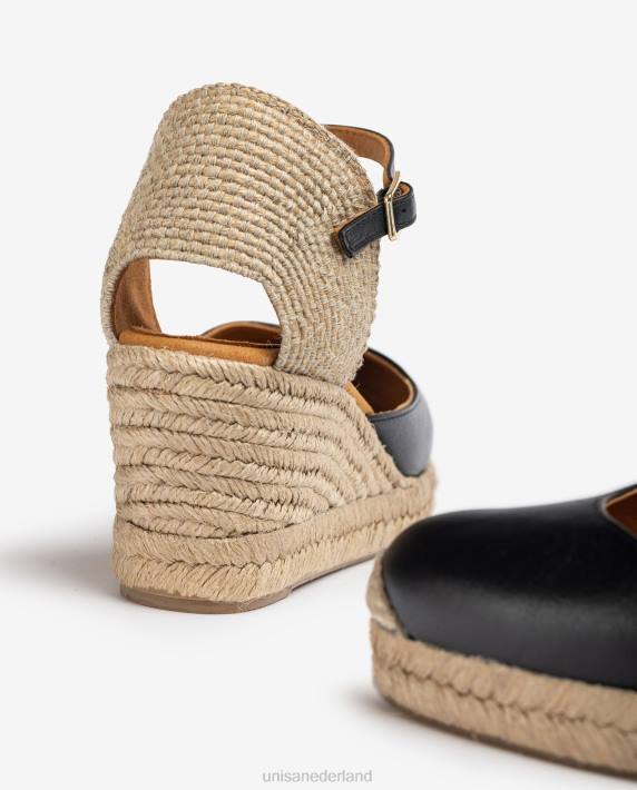 Unisa 02B0478 espadrille vamp-hak in leer vrouwen zwart