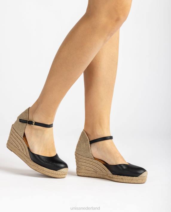 Unisa 02B0478 espadrille vamp-hak in leer vrouwen zwart