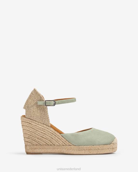 Unisa 02B0484 suède espadrille met een hak van raffia vrouwen groente
