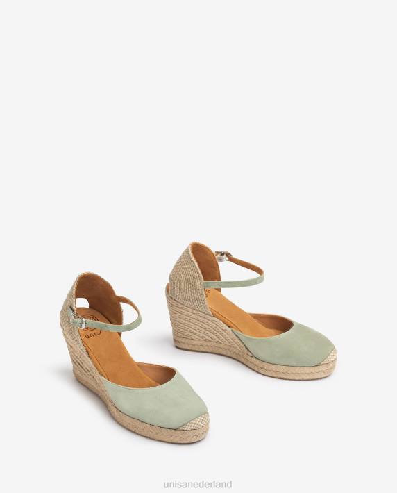 Unisa 02B0484 suède espadrille met een hak van raffia vrouwen groente
