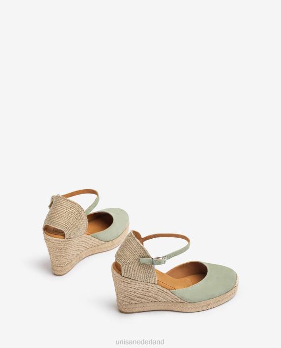 Unisa 02B0484 suède espadrille met een hak van raffia vrouwen groente