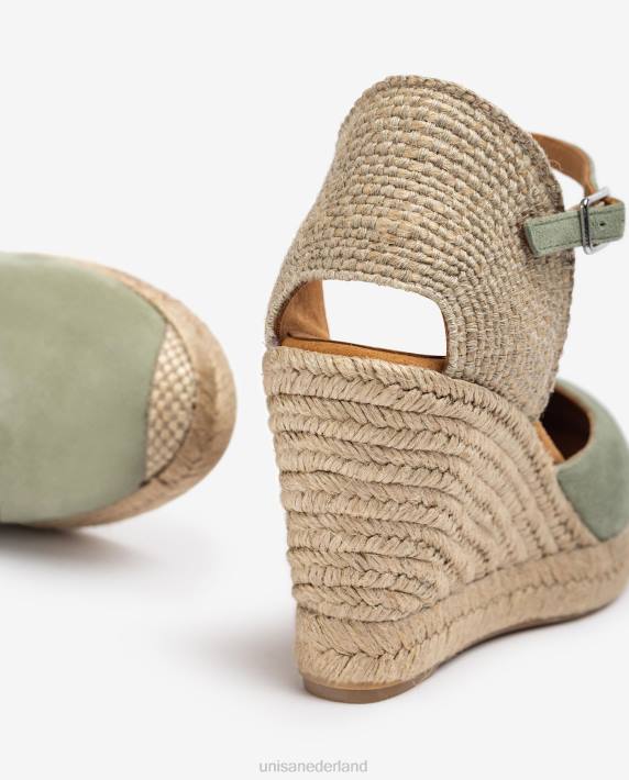 Unisa 02B0484 suède espadrille met een hak van raffia vrouwen groente