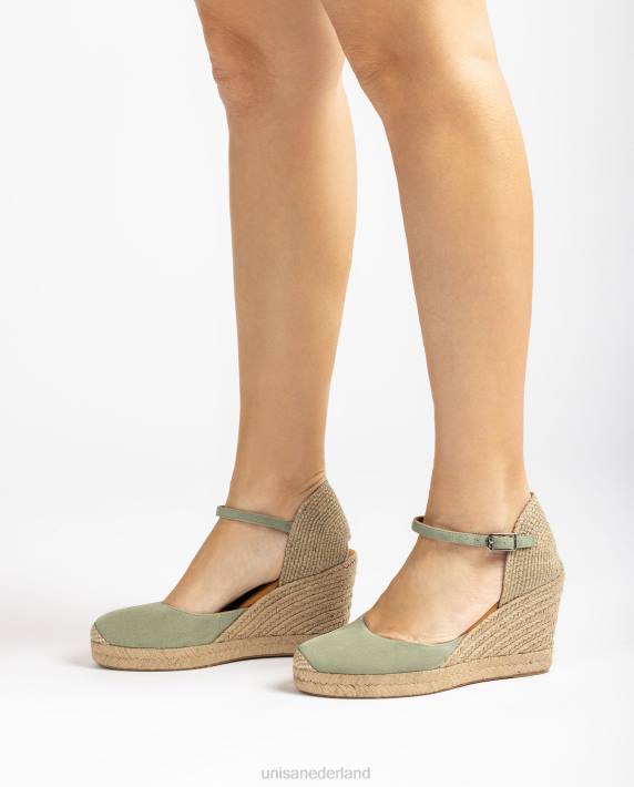 Unisa 02B0484 suède espadrille met een hak van raffia vrouwen groente