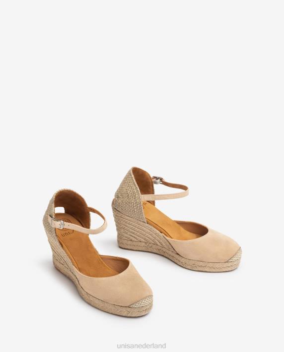 Unisa 02B0485 suède espadrille met een hak van raffia vrouwen beige