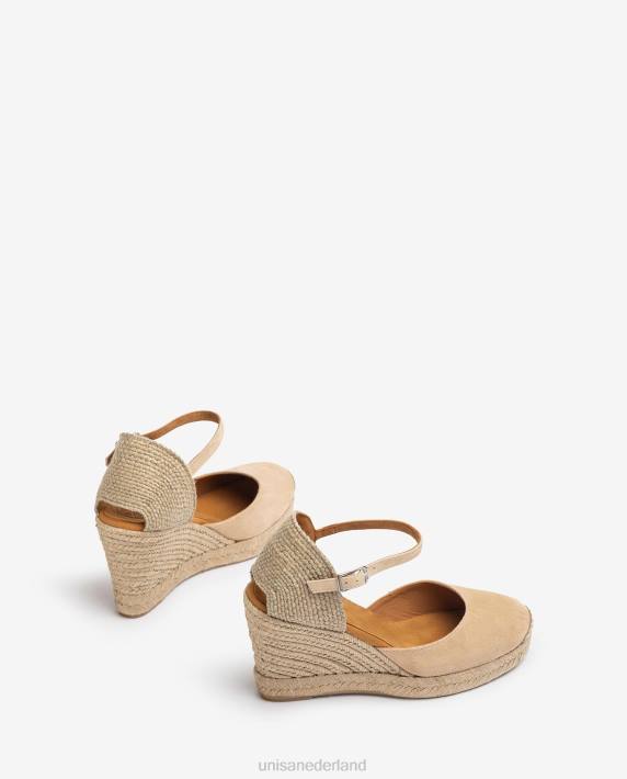 Unisa 02B0485 suède espadrille met een hak van raffia vrouwen beige