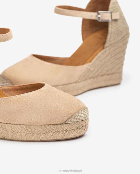 Unisa 02B0485 suède espadrille met een hak van raffia vrouwen beige