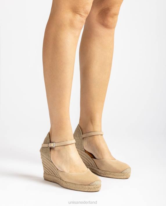Unisa 02B0485 suède espadrille met een hak van raffia vrouwen beige