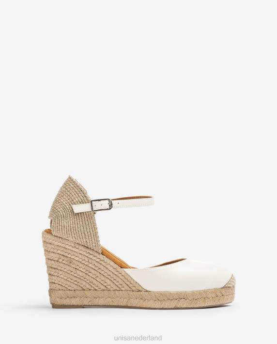 Unisa 02B0487 leren espadrille met een hak van raffia vrouwen wit