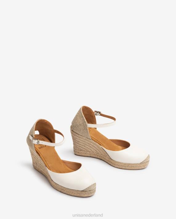 Unisa 02B0487 leren espadrille met een hak van raffia vrouwen wit