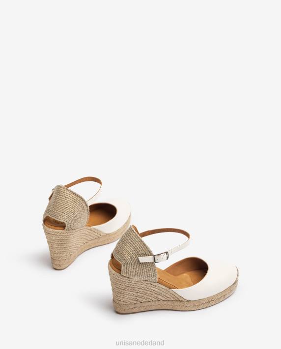 Unisa 02B0487 leren espadrille met een hak van raffia vrouwen wit