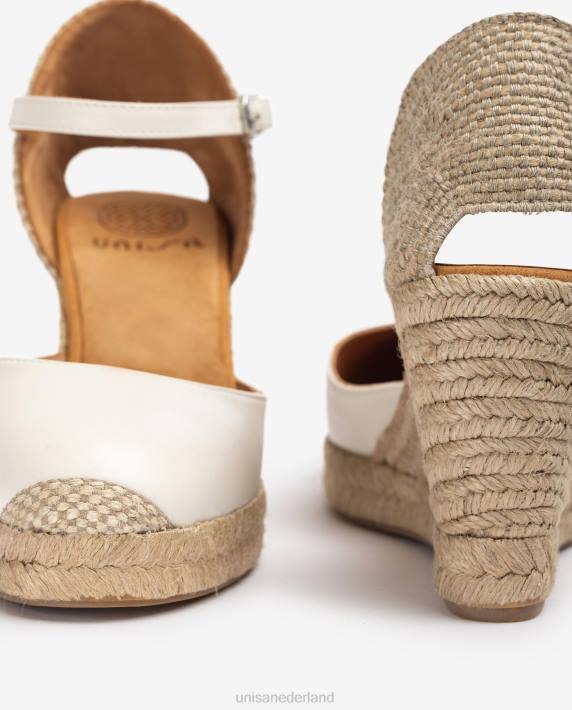 Unisa 02B0487 leren espadrille met een hak van raffia vrouwen wit