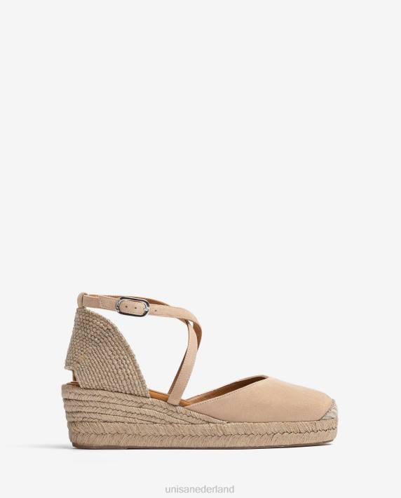 Unisa 02B0488 suède espadrille met gesp vrouwen beige