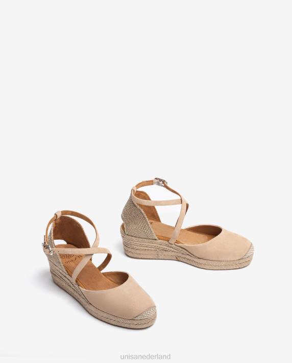 Unisa 02B0488 suède espadrille met gesp vrouwen beige