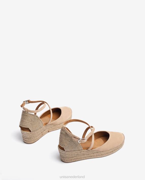 Unisa 02B0488 suède espadrille met gesp vrouwen beige