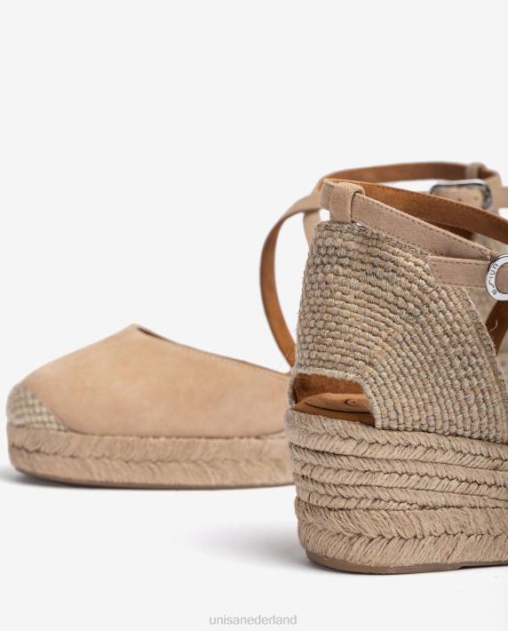 Unisa 02B0488 suède espadrille met gesp vrouwen beige