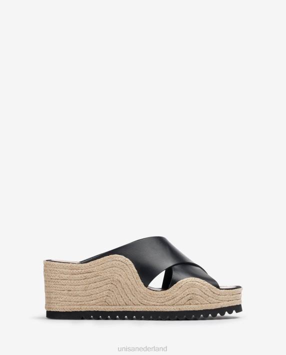 Unisa 02B0696 espadrille met brede gekruiste bandjes vrouwen zwart