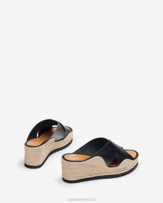 Unisa 02B0696 espadrille met brede gekruiste bandjes vrouwen zwart