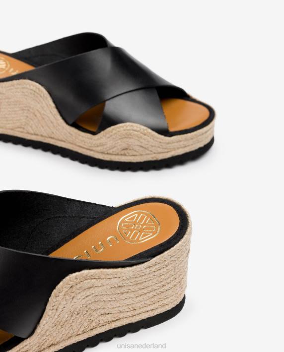 Unisa 02B0696 espadrille met brede gekruiste bandjes vrouwen zwart