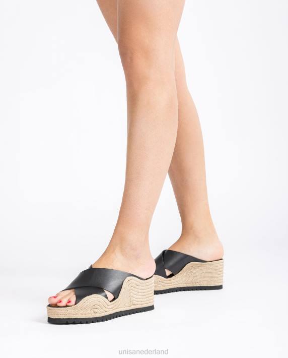 Unisa 02B0696 espadrille met brede gekruiste bandjes vrouwen zwart