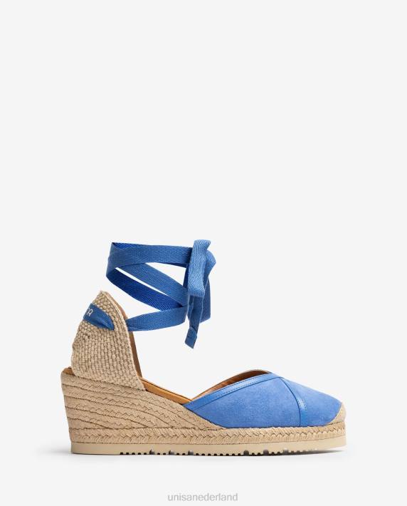 Unisa 02B0706 contrasterende d'orsay espadrille met enkelbandje vrouwen blauw