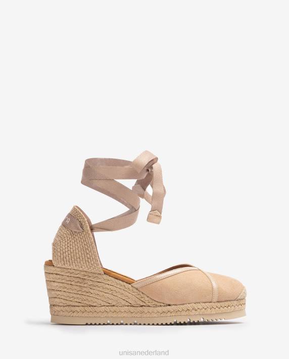 Unisa 02B0707 contrasterende d'orsay espadrille met enkelbandje vrouwen beige