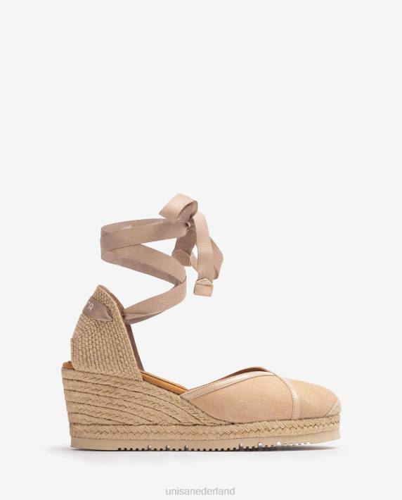 Unisa 02B0707 contrasterende d'orsay espadrille met enkelbandje vrouwen beige
