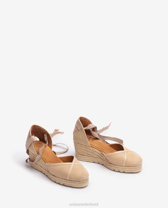 Unisa 02B0707 contrasterende d'orsay espadrille met enkelbandje vrouwen beige