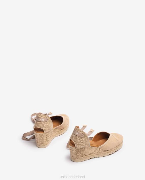 Unisa 02B0707 contrasterende d'orsay espadrille met enkelbandje vrouwen beige