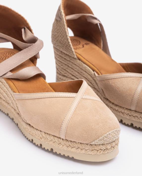 Unisa 02B0707 contrasterende d'orsay espadrille met enkelbandje vrouwen beige