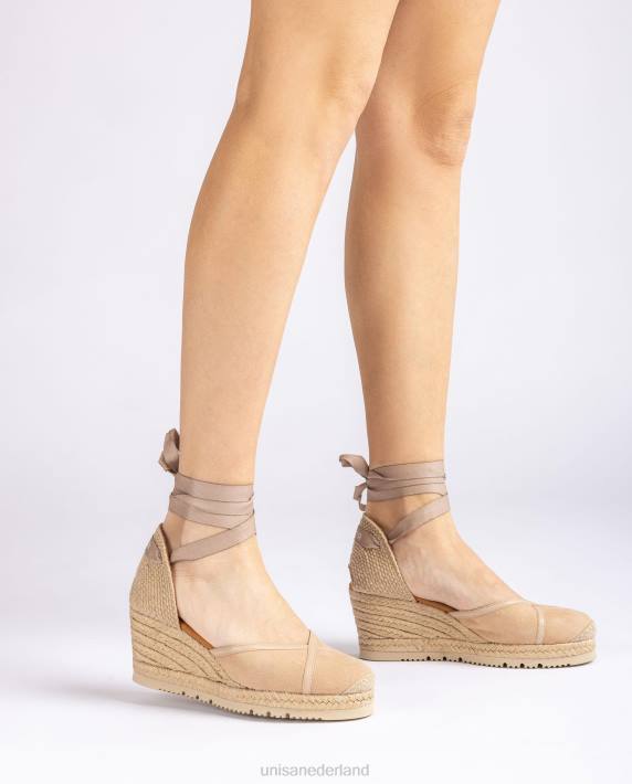 Unisa 02B0707 contrasterende d'orsay espadrille met enkelbandje vrouwen beige