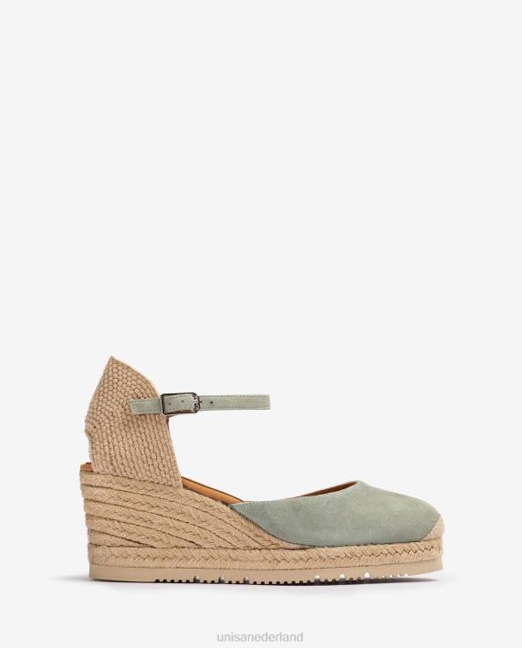 Unisa 02B0708 d'orsay espadrille met enkelbandje van suède vrouwen groente