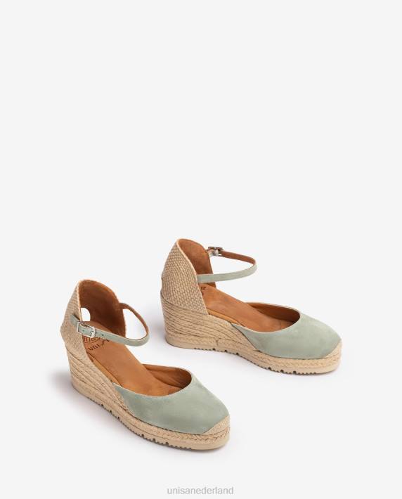 Unisa 02B0708 d'orsay espadrille met enkelbandje van suède vrouwen groente