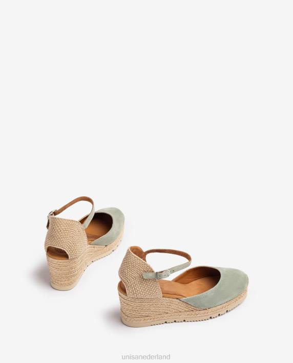 Unisa 02B0708 d'orsay espadrille met enkelbandje van suède vrouwen groente