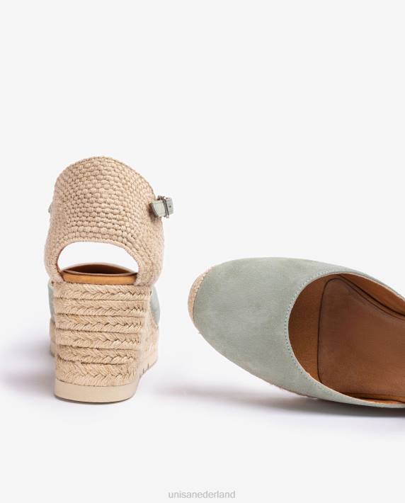 Unisa 02B0708 d'orsay espadrille met enkelbandje van suède vrouwen groente