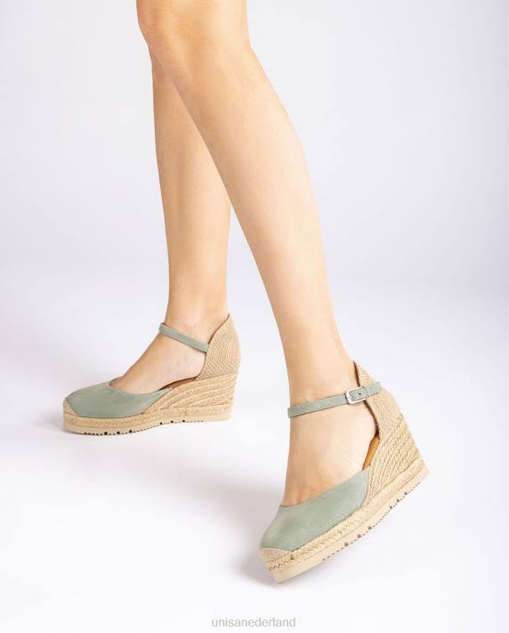 Unisa 02B0708 d'orsay espadrille met enkelbandje van suède vrouwen groente