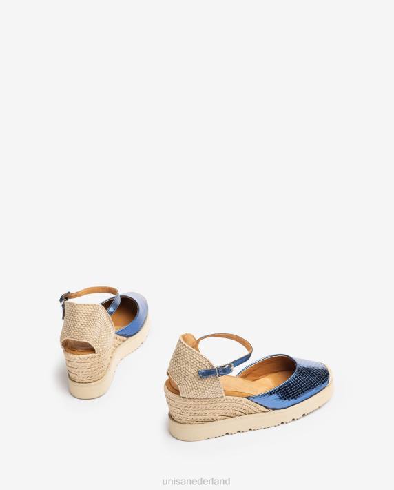 Unisa 02B0715 d'orsay espadrille met enkelbandje met metallic effect vrouwen blauw