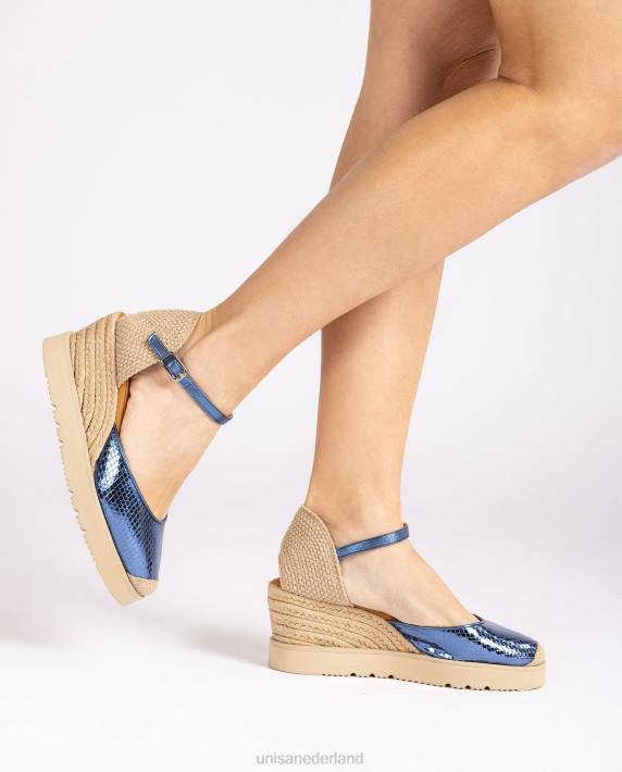 Unisa 02B0715 d'orsay espadrille met enkelbandje met metallic effect vrouwen blauw