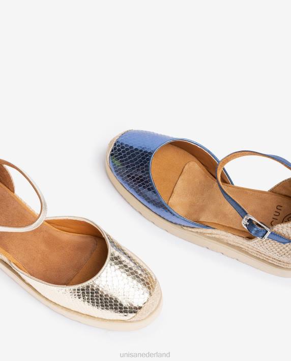 Unisa 02B0715 d'orsay espadrille met enkelbandje met metallic effect vrouwen blauw