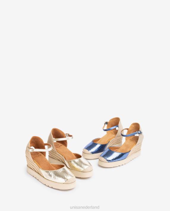 Unisa 02B0715 d'orsay espadrille met enkelbandje met metallic effect vrouwen blauw