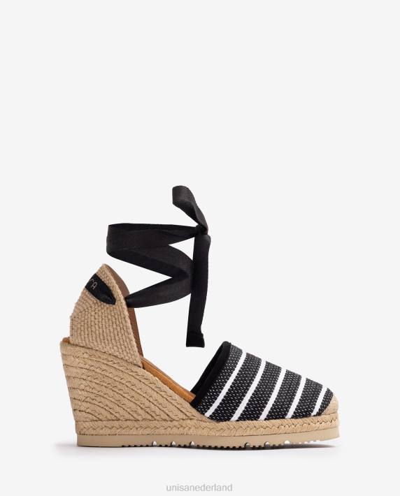 Unisa 02B0718 espadrille met hoge hak gemaakt van jarapa-stof vrouwen zwart