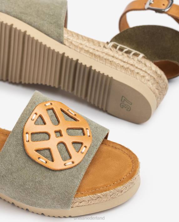Unisa 02B0725 jute sandaal met monogram vrouwen groente