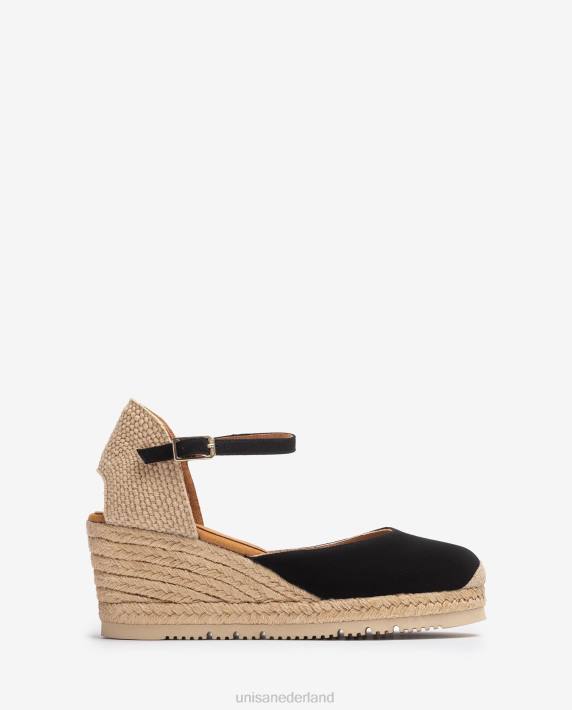 Unisa 02B0727 d'orsay espadrille met enkelbandje van suède vrouwen zwart