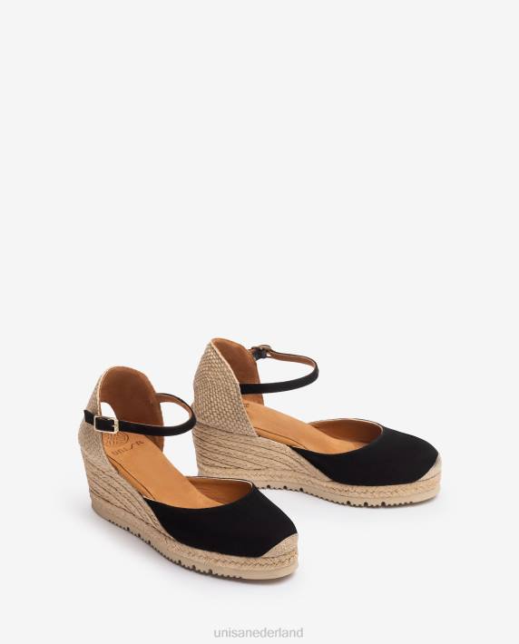 Unisa 02B0727 d'orsay espadrille met enkelbandje van suède vrouwen zwart