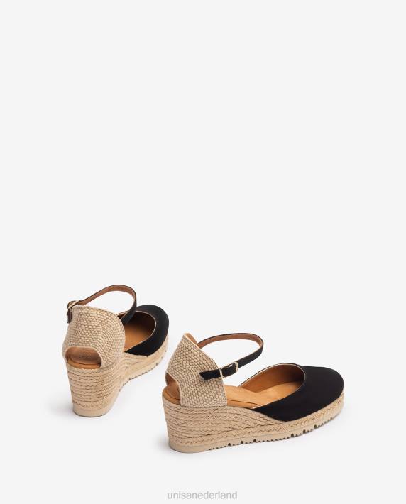 Unisa 02B0727 d'orsay espadrille met enkelbandje van suède vrouwen zwart