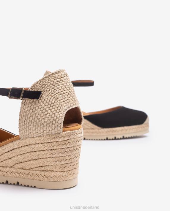 Unisa 02B0727 d'orsay espadrille met enkelbandje van suède vrouwen zwart
